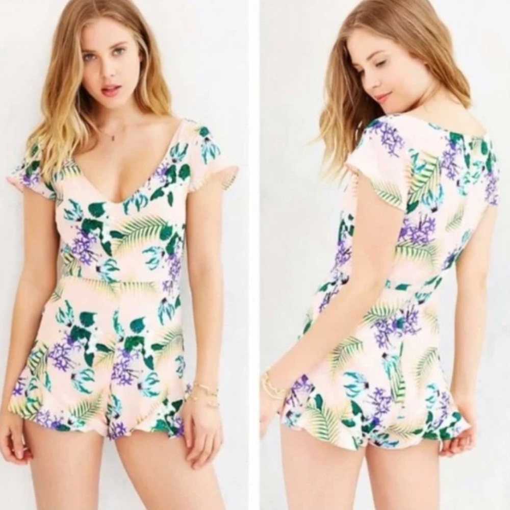 For Love & Lemons pink tropical romper